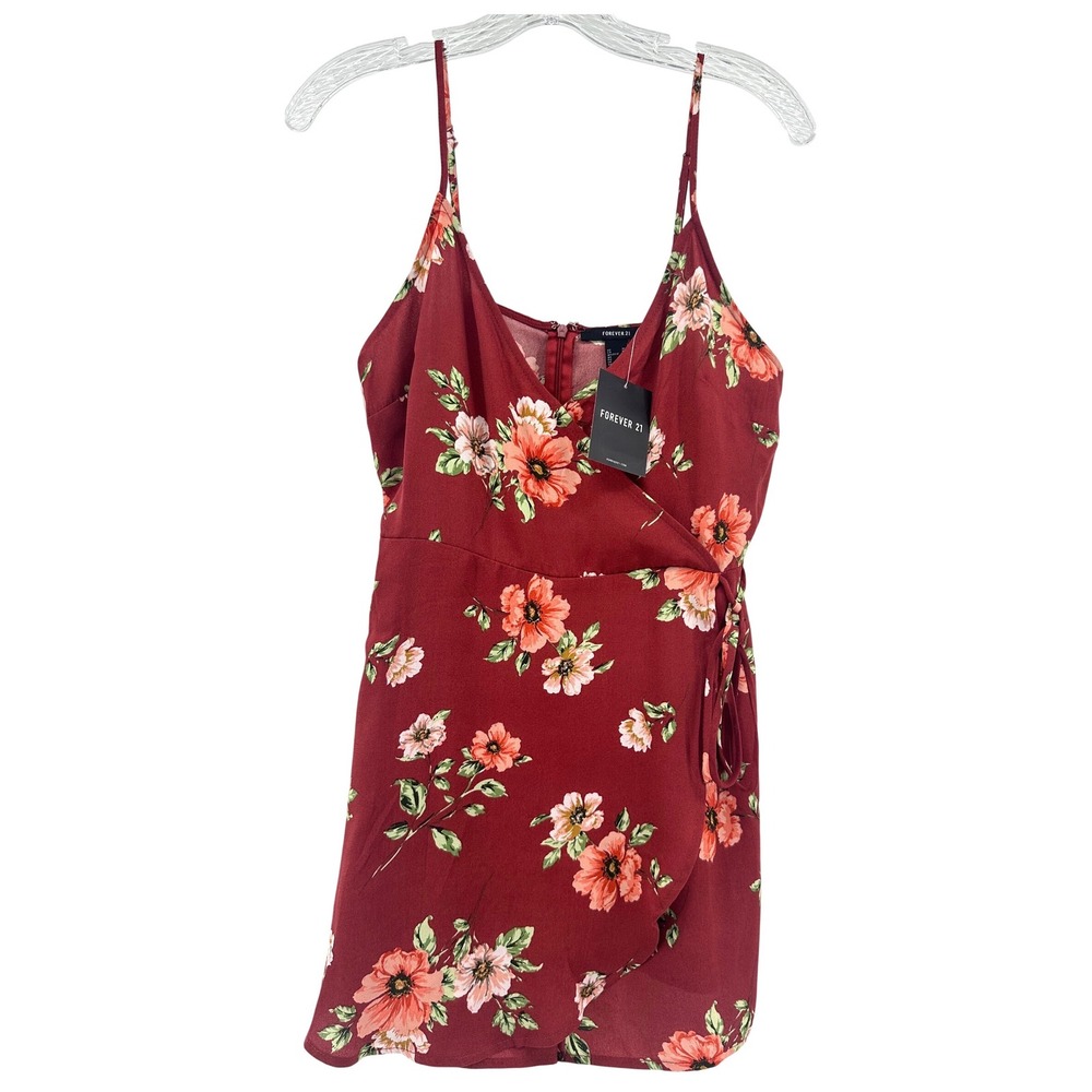 Forever 21 Womens Burgundy Floral Faux Wrap Romper Size M NWT Feminine Flirty